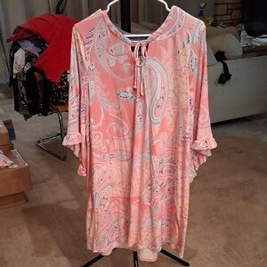 Ellen Tracy Coral Paisley Midi Dress
